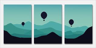 Vector Land Mountains With Hot Air Balloons
