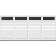 clopay clic collection 16 ft x 7 ft 18 4 r value intellicore insulated white garage door with plain windows