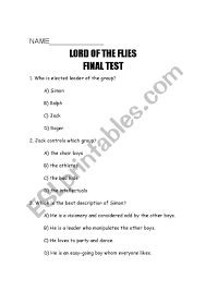 lord of the flies quiz esl worksheet by joedead lord of the flies quiz worksheet