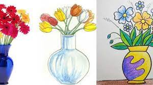 flowers in a vase drawing easy step