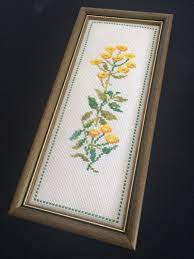 framed cross stitch picture yellow