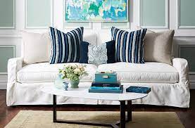 I love the deep navy blues and brighter tones of the french blue against our all white everything. Your Guide To Styling Sofa Throw Pillows
