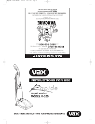 vax rapide v 025 instructions for use