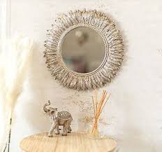 Feathered Round Mirror Home Decor