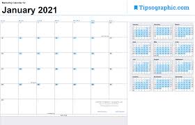 Week numbers 2021 landscape, subdivided into months. Download The 2021 Monthly Calendar Tipsographic