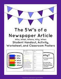 The 5ws Of A Newspaper Article Student Activity Handout Classroom Posters