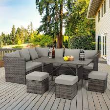 Outdoor Gray Rattan Dining Table