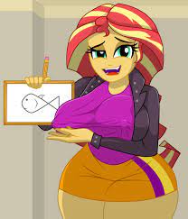 2830916 - suggestive, artist:mashoart, sunset shimmer, fish, equestria  girls, big breasts, breasts, busty sunset shimmer, clothes, drawing, erect  nipples, female, jacket, lidded eyes, nipple outline, open mouth, open  smile, pencil, shirt, skirt,