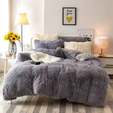 solid plush gy bedding set without