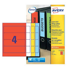 Avery Filing Labels Laser Lever Arch 4 Per Sheet 200x60mm Assorted Ref L7171a 20 80 Labels