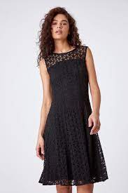lace fit and flare dress in black