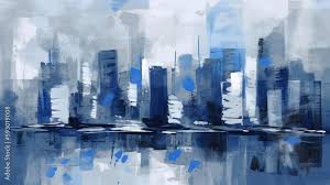 Abstract Acrylic Painting Of A City
