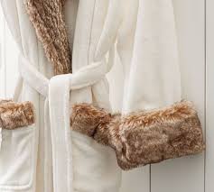 Faux Fur Hooded Bath Robe Ivory Caramel Ombre
