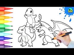 Charizard has two mega evolutions and a halloween special texture. Pokemon Coloring Book Pages Speed Coloring For Kids Charmander Charmeleon And Charizard Youtube
