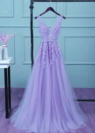 Light Purple Tulle V Neckline Applique And Beaded Junior Prom Dress 2019 Charming Formal Gown 2019 On Luulla
