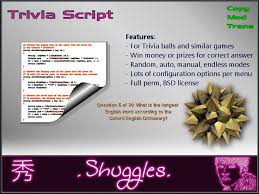 A new challenge is available every day. Second Life Marketplace Shuggles Trivia Full Perm