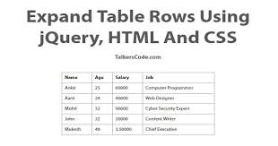 expand table rows using jquery html