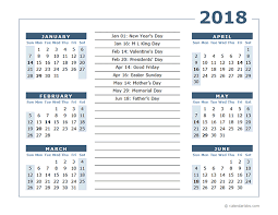 2018 Calendar Template 6 Months Per Page Free Printable