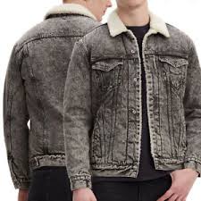 Details About Levis Mens Cotton Sherpa Lined Denim Jean Trucker Jacket Grey Smog 163650090