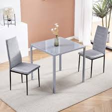 Small Space Dining Set 3pcs Square Grey