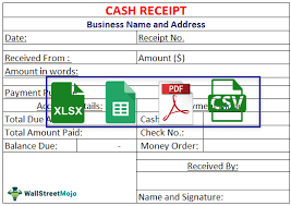 The receipt template shows the following data: Cash Receipt Template Free Download Excel Ods Google Sheets