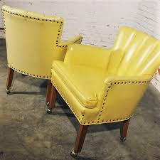 Solid yellow accent chairs you'll love | wayfair. Vintage Bright Yellow Vinyl Channel Back Club Chairs Warehouse 414