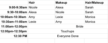 wedding day hair and makeup schedule