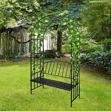 Outdoor Metal Arch With Seat Bench For