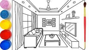 Vẽ phòng khách đơn giản và tô màu cho bé | Dạy bé tô màu | ruang keluarga  Halaman Mewarnai - YouTube
