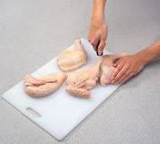How do you cut chicken breast into quarters?