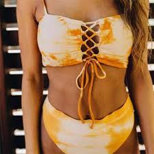 Sexy Retro Yellow Tie Dye Lace Up Bandage Bandeau High Waist Women Bikini  Set 2020 New Women Swimsuit Beach Bikini Swimwear S~XL|Bikini Set| -  AliExpress