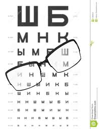 Glasses On The Table With Eye Test Chart In The Background