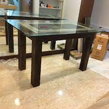Solid Teak Wood Dining Table With Glass
