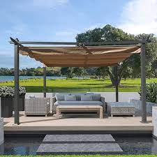 Beige Outdoor Retractable Pergola