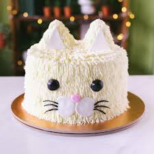 Cat eats cake in the cap. Kitty Cat Cake
