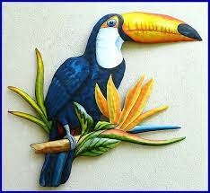 Hand Painted Toucan Metal Art Tropical