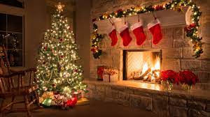 fireplace, tree, gifts, decorations ...
