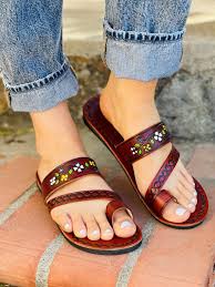 Brown Leather Sandals Woman Mexican