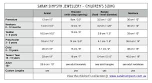 Baby Childrens Jewellery Size Chart Instructions On