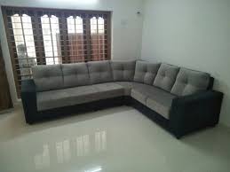 polished wood l shaped sofa set size