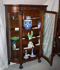 antique oak curved gl china cabinet