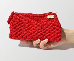 red crochet cosmetic bag boho knitted