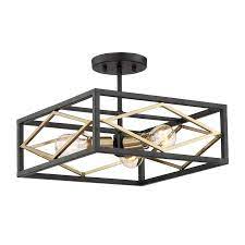 Our styles range from ceiling lights that brighten your living rooms to beautiful kitchen lights to finish for your bedroom: Quoizel Platform 14 In Black With Gold Semi Flush Mount Light In The Flush Mount Lighting Department At Lowes Com