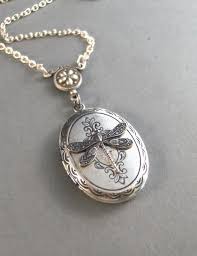 Meadow Silver Dragonfly Locket Victorian Style Silver Chain