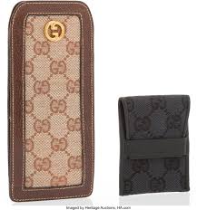 Each card holder measures 4.25l x 3w and closes with a snap button. Gucci Set Of Two Black Monogram Canvas Business Card Holder Lot 20017 Heritage Auctions