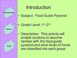 This will test your knowledge of the new and improved food guide pyramid used today. N U T R I T I O N Introduction Lesson Quiz Introduction Subject Food Guide Pyramid Grade Level 1 St 2 Nd Description This Activity Will Enable Students Ppt Download