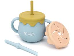 Amazon.com: teensy peepsy 蜂蜜壺2 合1 矽膠訓練杯8 盎司(約241.0 克),嬰兒吸管杯,附吸管和點心杯,適合6  個月以上的吸管杯,適合男嬰禮物、幼兒冰沙杯(蜂蜜罐藍色) : 嬰兒
