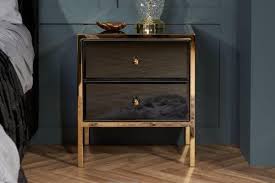 Glamour Black Glass And Gold 2 Drawer