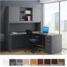 Bradley corner desk with keyboard shelf in rustic brown and yellow the bradley corner desk makes sure you don't compromise on work for a 42 industrial corner desk, gray washby walker edison. Performance Pl Interior Curve Corner L Shaped Desk 4 Tall Hutch