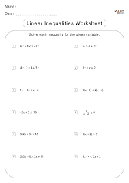 Linear Inequalities Worksheets With